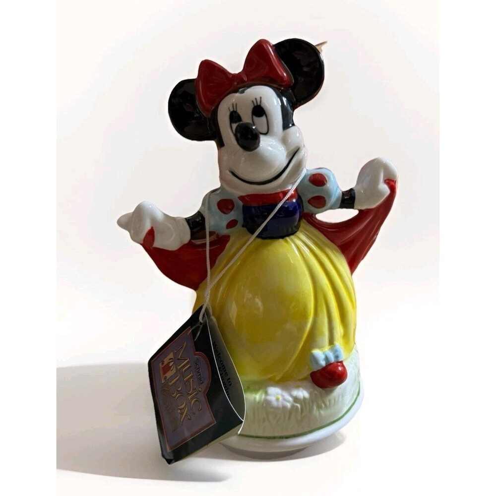 Vtg 1987 Schmid Disney Minnie Mouse Snow White Music Box Figurine W/ Box And Tag